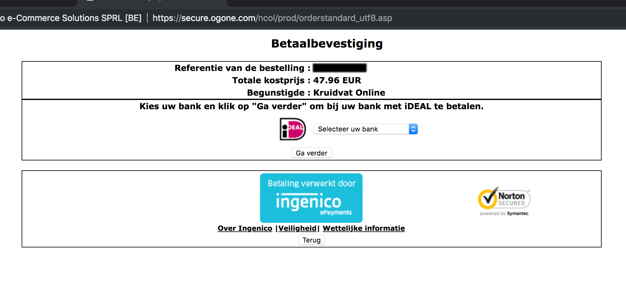 Betaalpagina van Ogone Payments